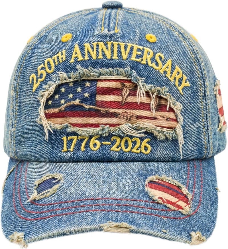 Efdaf Store USA 250th Anniversary Hat, Adjustable 250th Anniversary Printed Patriotic Baseball Caps, Tribute Retro Washed Hat - Image 1